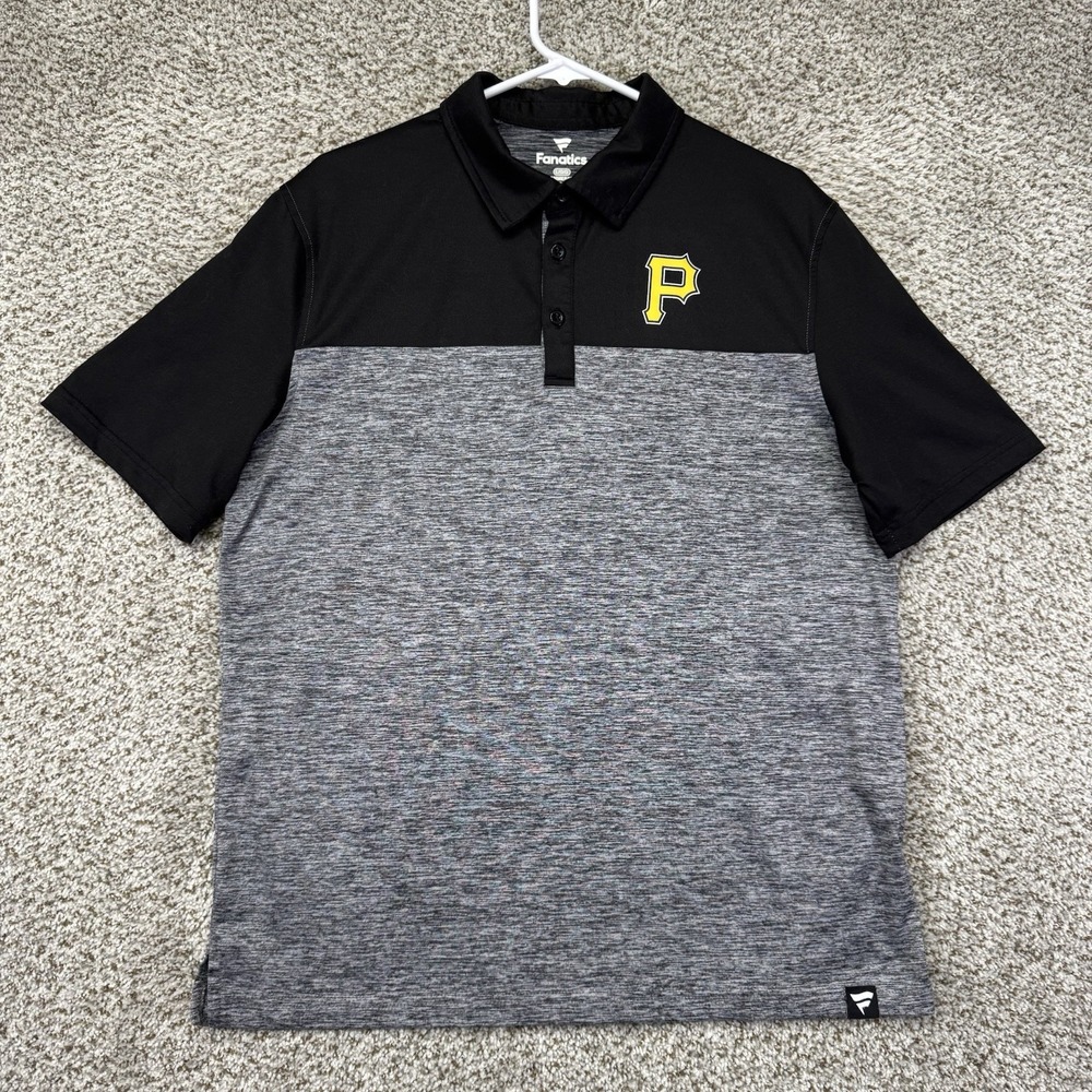 Pittsburgh Pirates Polo‎ Shirt Men's Large Black Heather Gray Stretch Fanatics